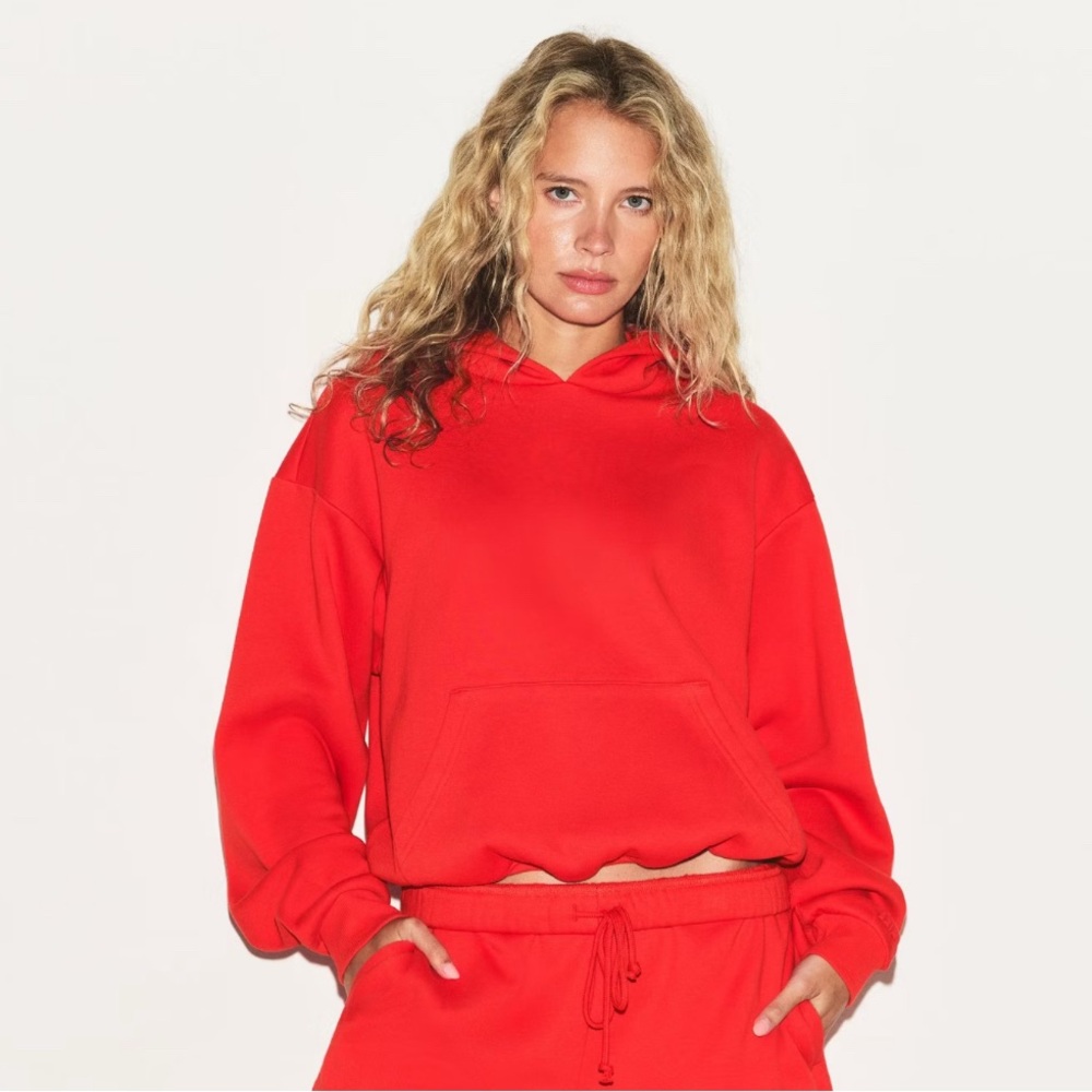 Skims Cotton Fleece Classic Hoodie- RUBY